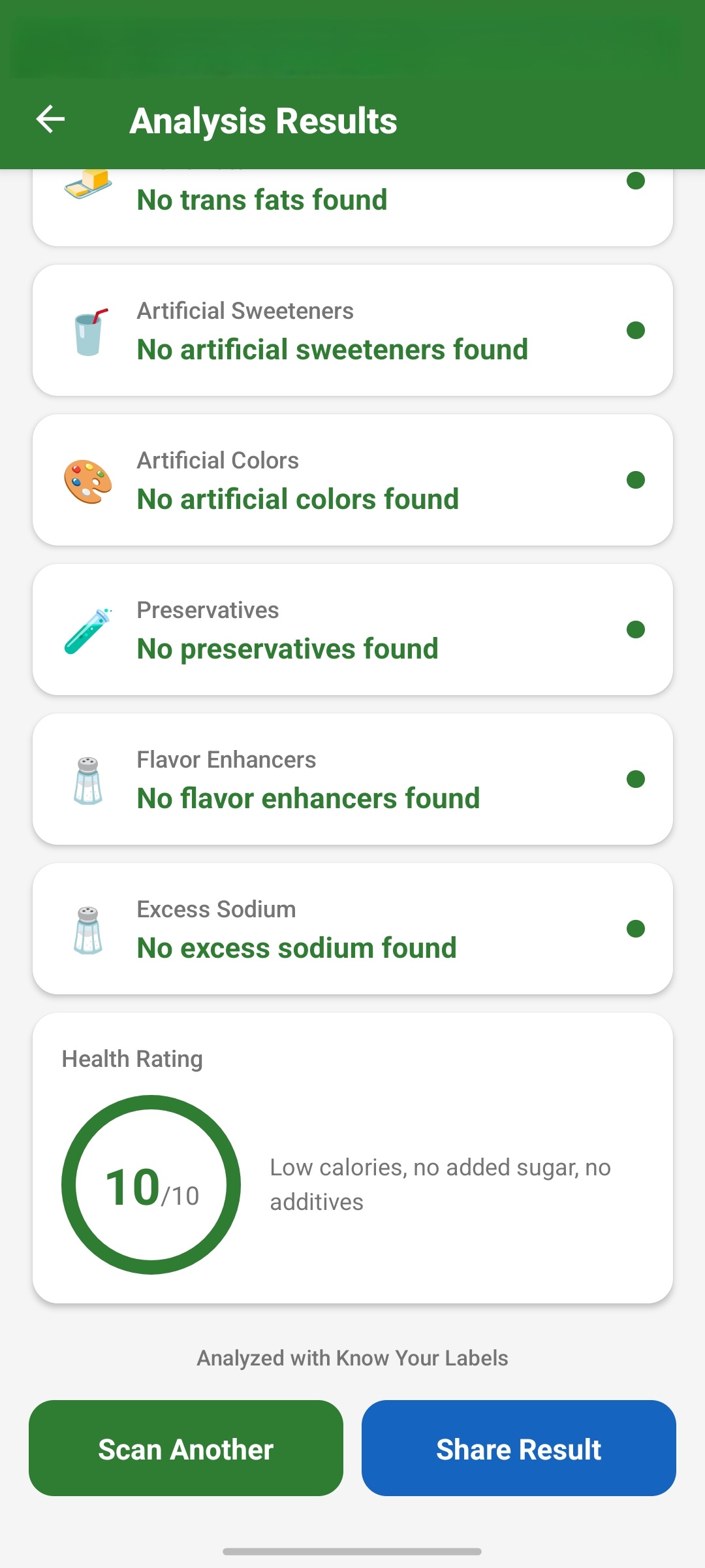 Know Your Labels detailed result screen
