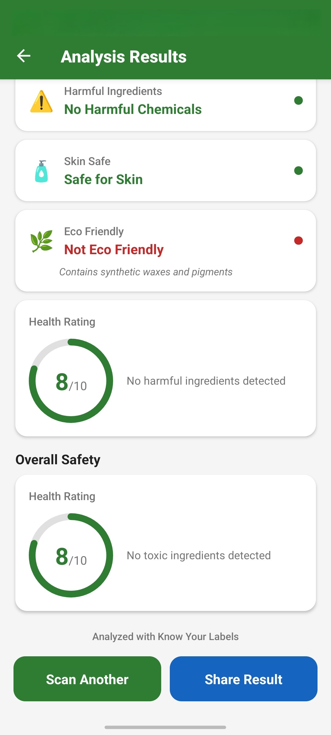 KYL detailed non-food safety result
